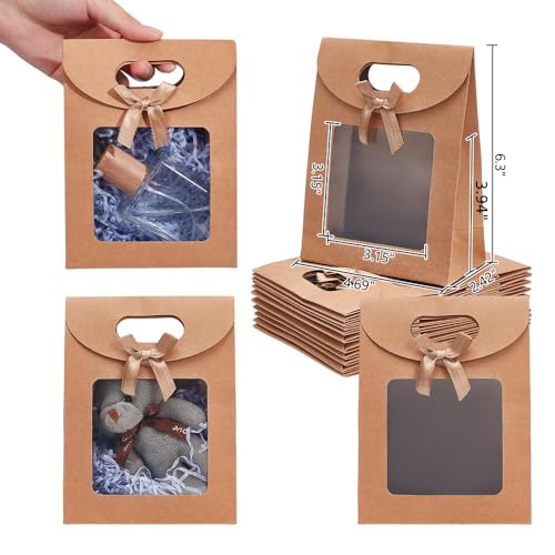 NBEADS 24 Pcs Mini Kraft Bags with Clear Window