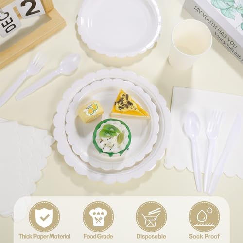 175 Pcs White Party Supplies Set with Plates Cups Napkins Cutlery