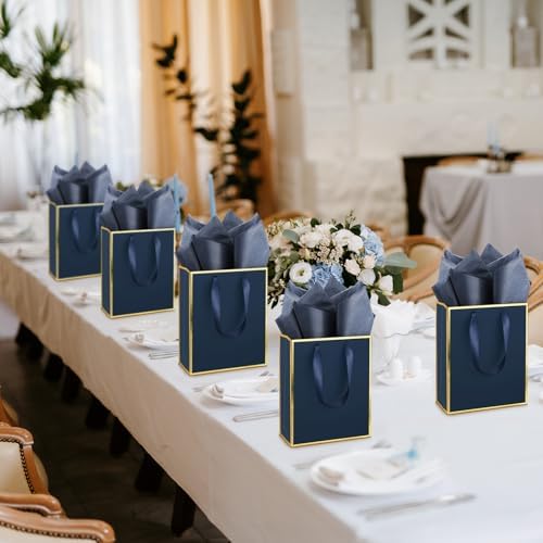 Yeaqee 50 Pack Metallic Gift Bags with Handle and Tissue Paper