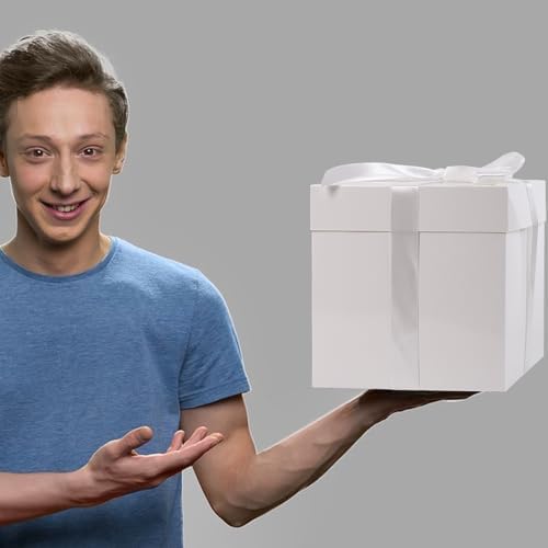 Jaywayang 5 Pack White Gift Boxes with Lids Ribbons and Tissue Papers