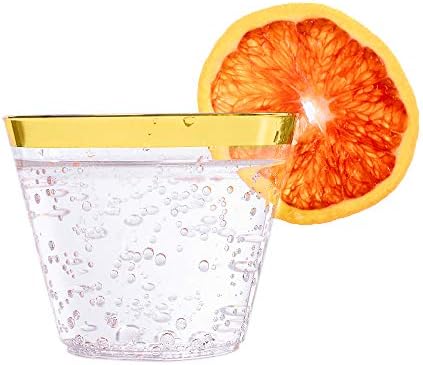 YOUTHSHIP 100 Pcs Gold Rim Clear Plastic Cups for Parties and Weddings