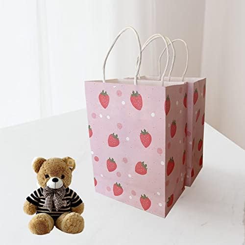 Strawberry Pink Gift Bags 16Pcs with Handles