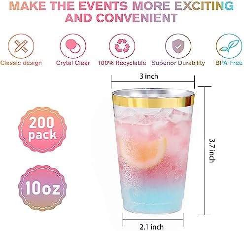 Supernal 200pcs Gold Plastic Cups for Parties