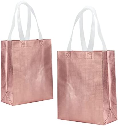 GANKEIC 8x4x10 Reusable Rose Gold Gift Bags With Handles Pack of 12