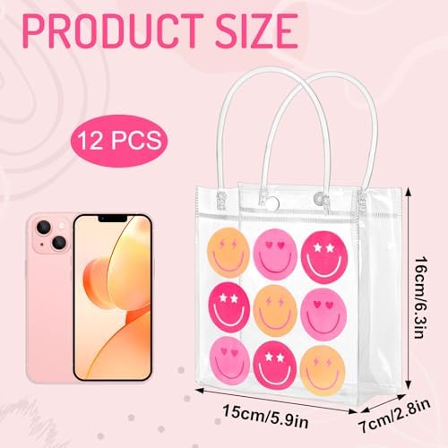 Whaline Preppy Smile Clear PVC Gift Bags with Handles 12Pcs