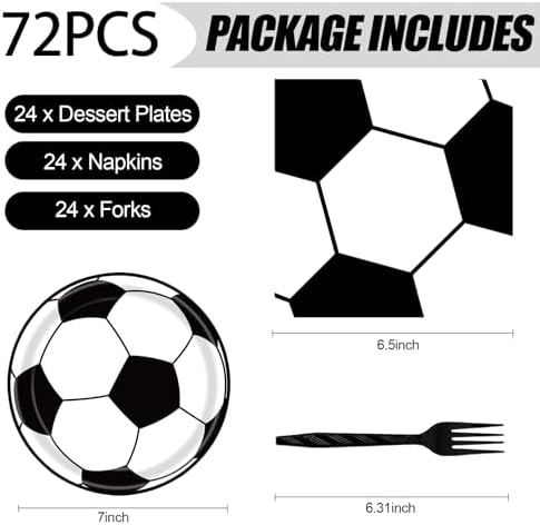72 Pcs Soccer Themed Paper Plates Napkins Set
