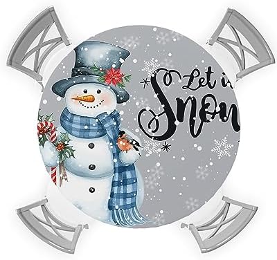 Christmas Snowman Round Waterproof Table Cover Fitted Tablecloth