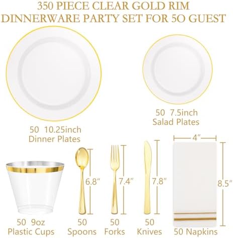 SUT 350Pcs Plastic Dinnerware Set for 50 Guests