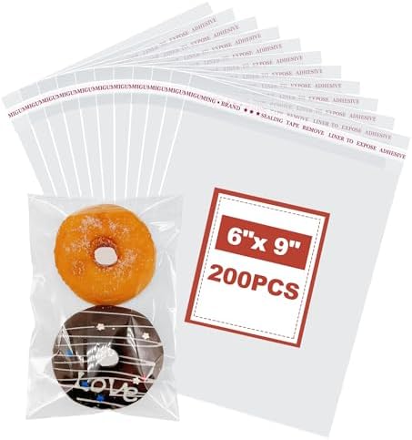 200 Pcs Clear Cellophane Bags 6x9 Inch Self Sealing