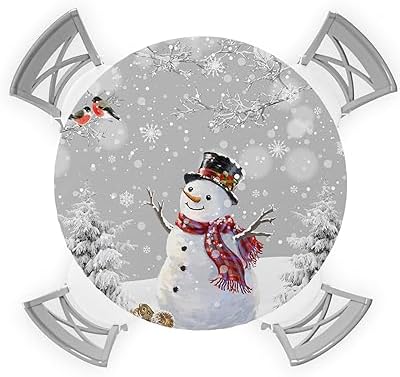 Winter Fantasy Snowman Round Waterproof Table Cover