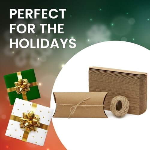 100 Pack Pillow Boxes with Jute Twine for Gifts