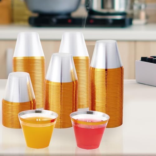 JOLLY CHEF 100 Pack Gold Rimmed Plastic Cups