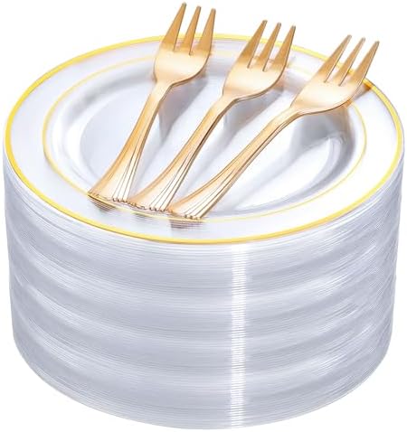 DaYammi 240Pcs Gold Appetizer Plates with Forks for Party and Wedding