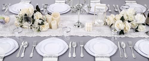 Nervure 350PCS Silver Plastic Dinnerware Set