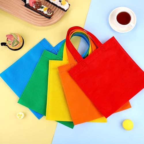 Aneco 25 Pack Reusable Gift Bags Rainbow Tote with Handles