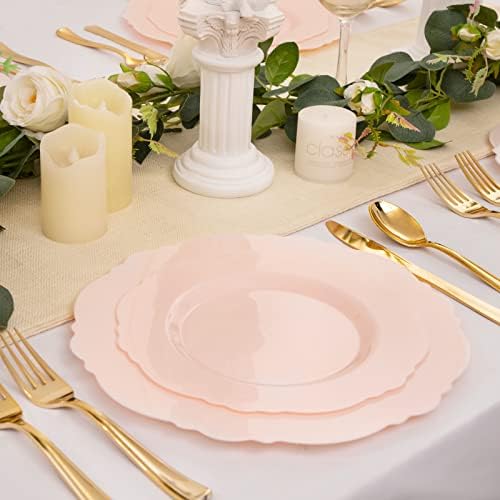 WDF 60pcs Pink Plastic Plates for Weddings and Parties