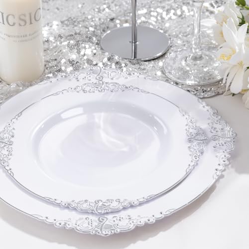 Nervure 175PCS Silver Plastic Plates for 25 Guests