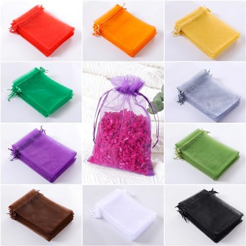 Hopttreely 100PCS Sheer Organza Drawstring Bags