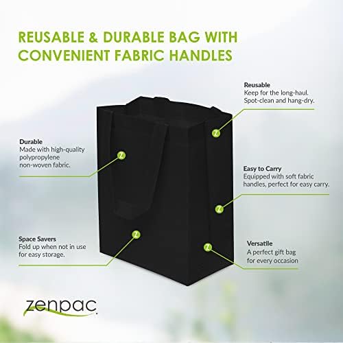 Zenpac Reusable Black Gift Bags with Handles 8x4x10 12 Pack