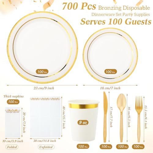 700 Pcs Gold Dinnerware Set for 100 Guests