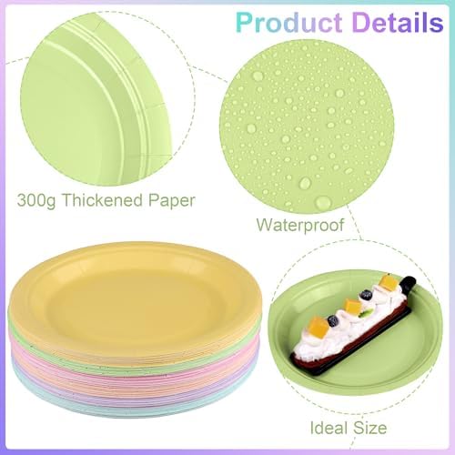 72 Pieces Pastel Rainbow Paper Plates 7 Inch Bulk Plates