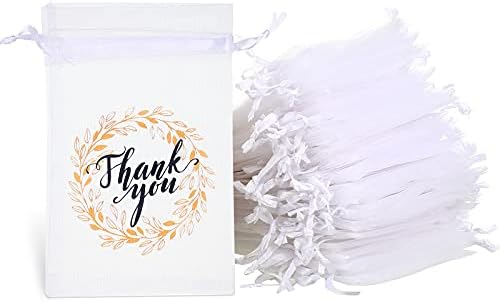 Shappy 100 Pcs Thank You Organza Bags with Drawstring