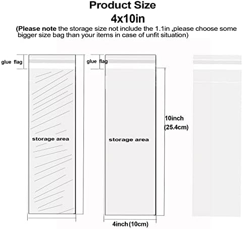 200 Pcs 4x10 In Clear Cellophane Bags Resealable Self Adhesive