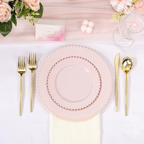 U-QE 60PCS Pink Plastic Plates for Parties and Events