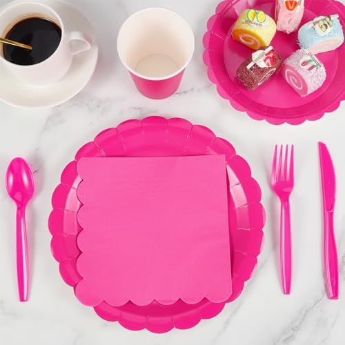 175 Pcs Hot Pink Party Plates Napkins Set