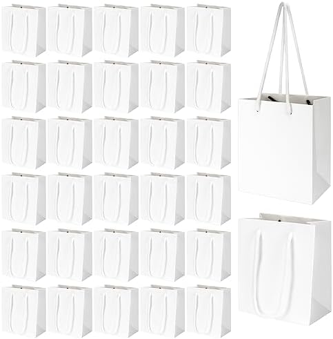 Rcybeo 50 Pack Mini White Gift Bags with Handles