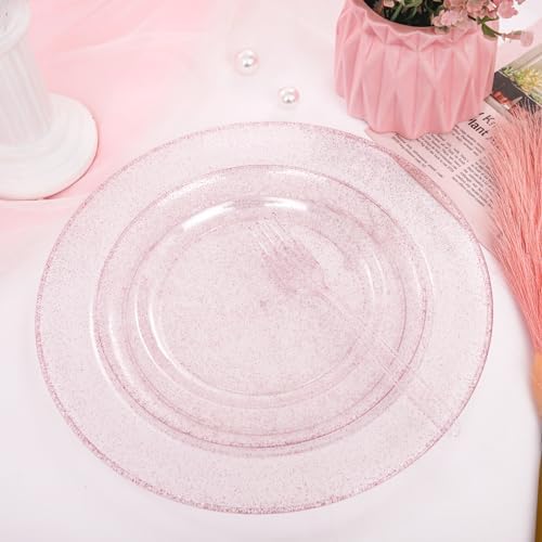 WDF 120 Pcs Pink Plastic Plates for Valentines Day Wedding
