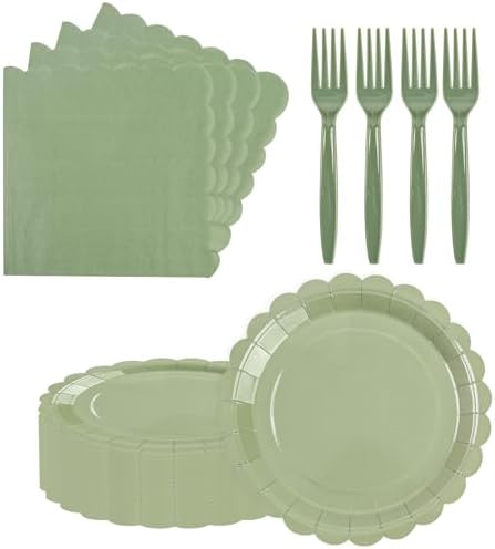 75pcs Sage Green Paper Plates and Napkins Set