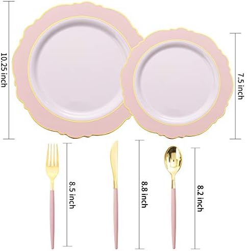 WDF 30 Guest Pink Gold Plastic Plates Set