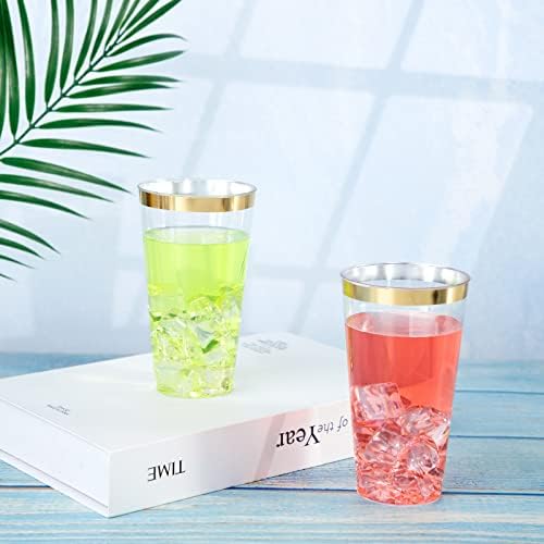 LIYH 100 Pcs 16 Ounce Gold Rim Plastic Cups for Parties