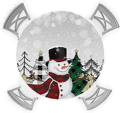 Winter Snowman Round Waterproof Table Cover Fitted Tablecloth