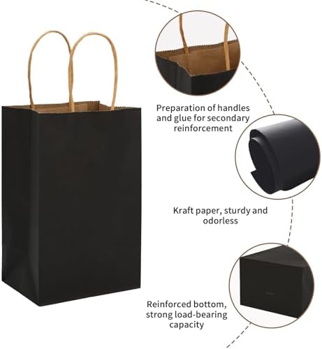 Moretoes 25pcs Black Kraft Gift Bags with Handles
