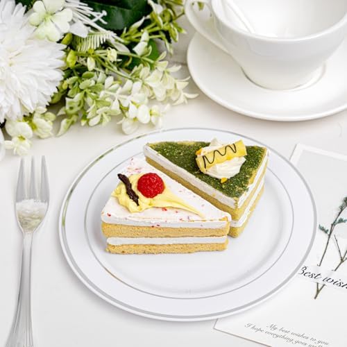 WELLIFE 240PCS Silver Plastic Dessert Plates with 120PCS Forks