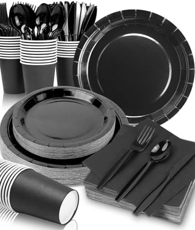 Lzerking Black Party Supplies Set for 32 Guests