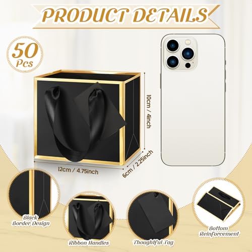 Yeaqee 50 Pcs Mini Metallic Foil Gift Bags with Handles
