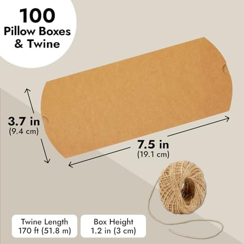 100 Pack Pillow Boxes with Jute Twine for Gifts