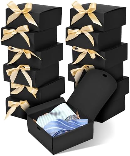 WLUSEAXI 12 Pack Black Gift Boxes with Lids and Ribbons