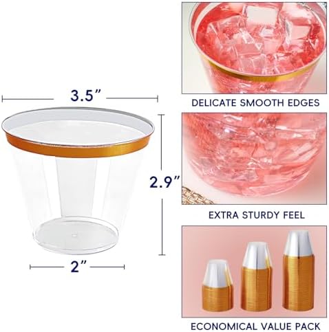 JOLLY CHEF 100 Pack Gold Rimmed Plastic Cups