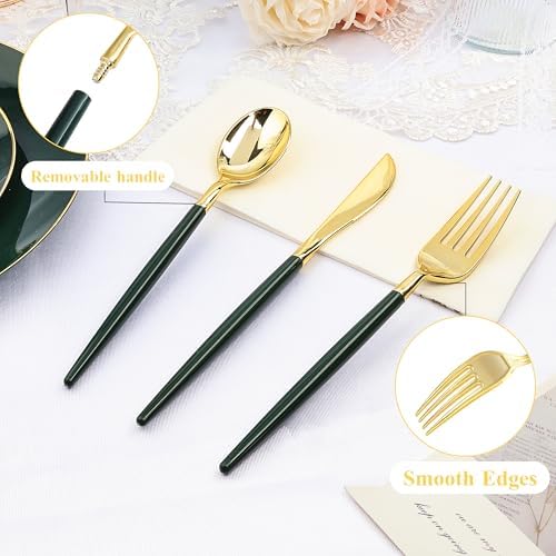 150 pcs Green Gold Plastic Utensils for 50 Guests