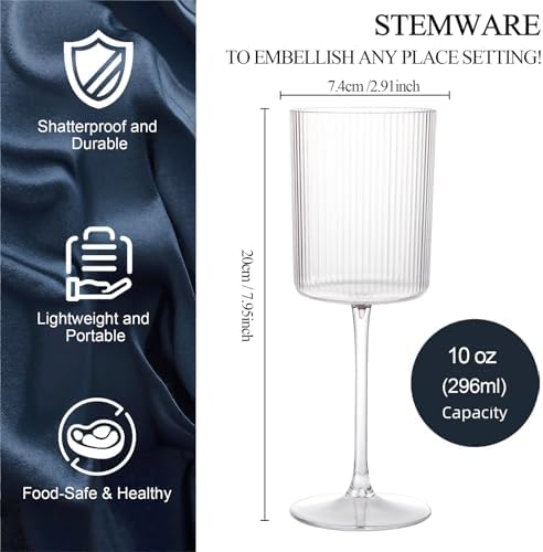 Ciaell 12PCS Plastic Ribbed Wine Glasses with Stem