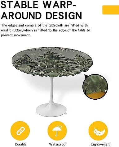 Snowy Christmas Round Waterproof Table Cover Fitted Elastic Tablecloth