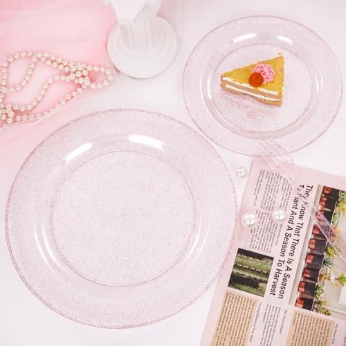 WDF 120 Pcs Pink Plastic Plates for Valentines Day Wedding