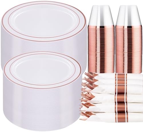 WELLIFE 350 Pieces Rose Gold Plastic Dinnerware Set
