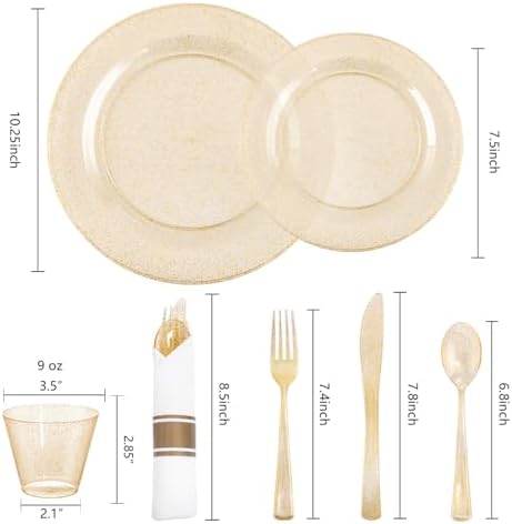 WELLIFE 210Pcs Gold Glitter Dinnerware Set for 30 Guests