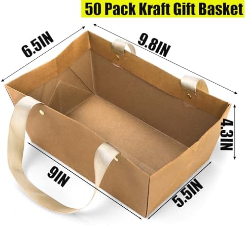 Cedilis 50 Pack Kraft Gift Baskets with Handles