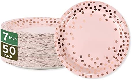 Pink Rose Gold Dots 7 Inch Paper Plates 50 PCS